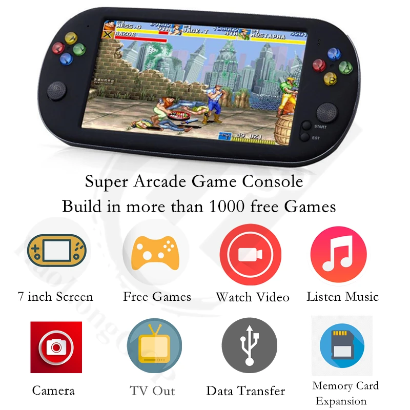 HaoLongGCP Handheld 7 inch Retro Video Game Console for ps1 for neogeo 8/16/32 bit games 8GB with 1500 free games support TV Out