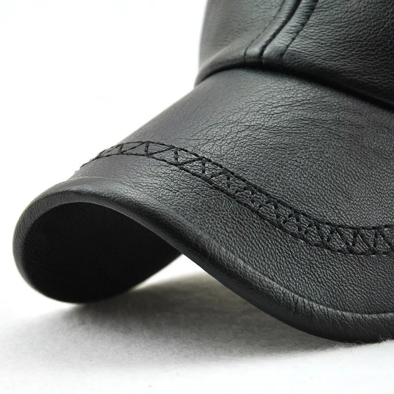 Мужская кожаная бейсболка JAMONT однотонная зимняя из искусственной кожи Snapback