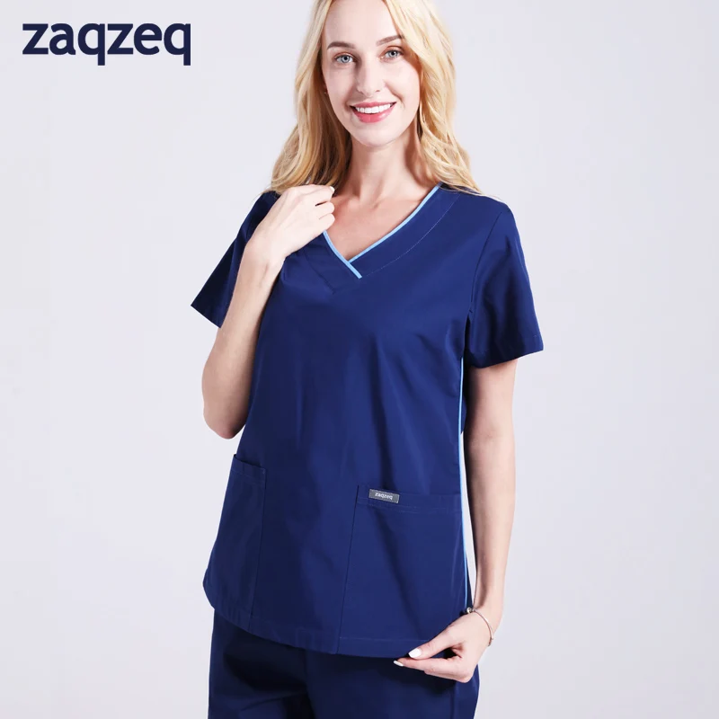 Unisex short sleeve Workwear V-Neck Top &amp Drawstring Pant Solid Colors Scrub Set | Женская одежда