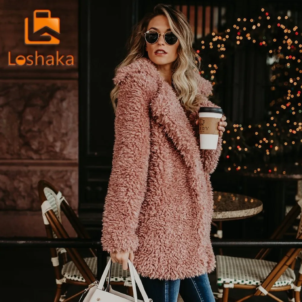 Loshaka Для женщин зимняя куртка пальто из искусственного меха Курточка бомбер