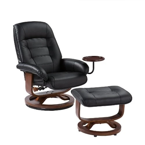 Роскошный черный кожаный один кусок Османской и наклонной Южной