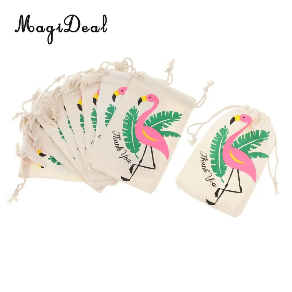 

10pcs Flamingo Thank you Cotton Linen Jewelry Pouch Drawstring Bag Favor