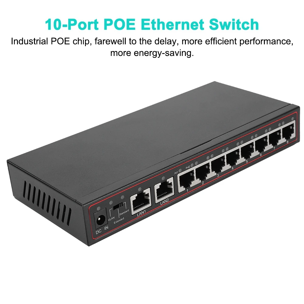 220В 10 портовый SPOE VLAN инжектор питания POE Ethernet коммутатор с 250 м расстояние передачи