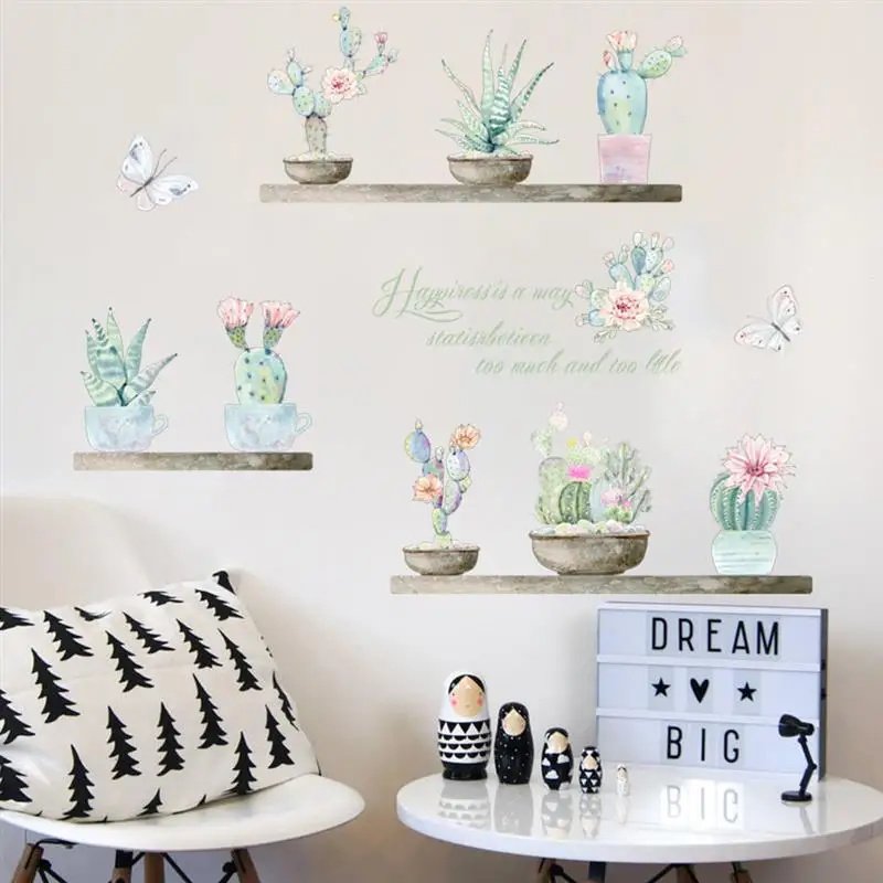garden potted plants cactus aloe wall stickers home decor living room flower butterfly bonsai decals diy mural art posters | Дом и сад