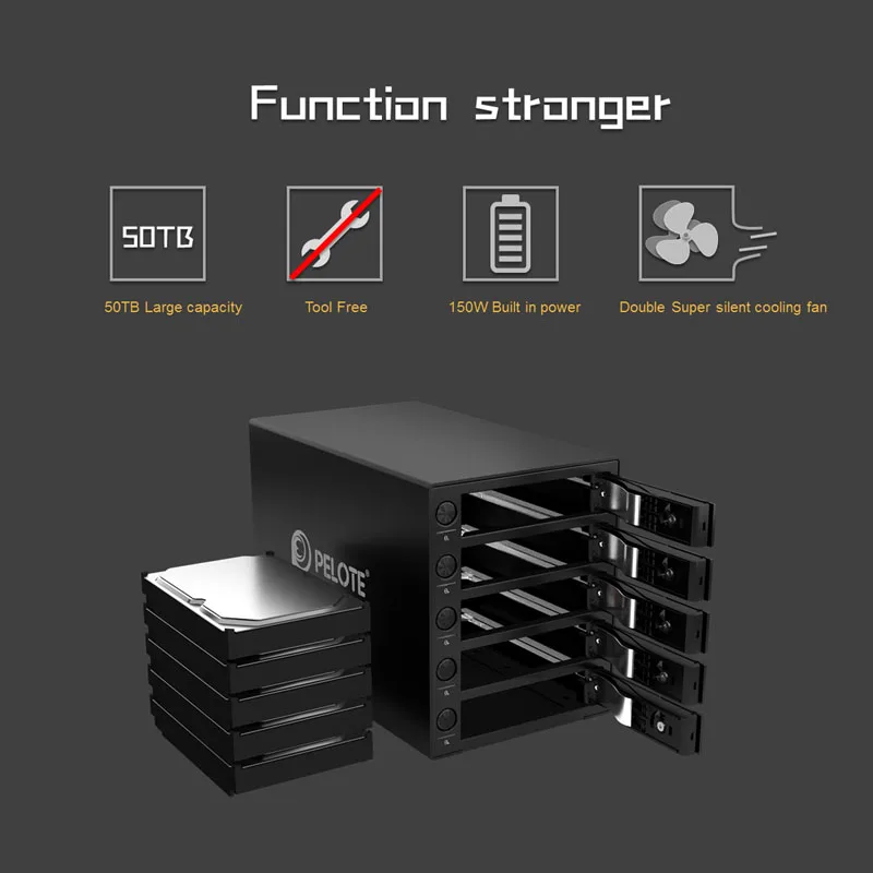 Алюминий 5 bay 3 дюймов жесткий диск корпус поддержка 50 ТБ хранения Тип C UASP HDD док
