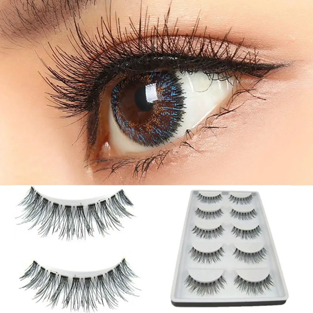New Women Makeup Cosmetic Natural Densely Pack of (5 Pairs) Slender False Eye Lashes Long Eyelash Set Fashion | Красота и здоровье