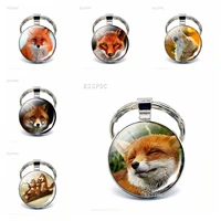 animal jewelry lovely fox glass cabochon metal keychain fox bag pendant fashion key chain for women christmas gifts for daughter