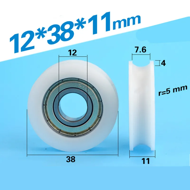 

[U1238-11]Free Shipping 10PCS U groove 6001zz ball bearing POM plastic bearing pulley wheel 12mm*38mm*11mm