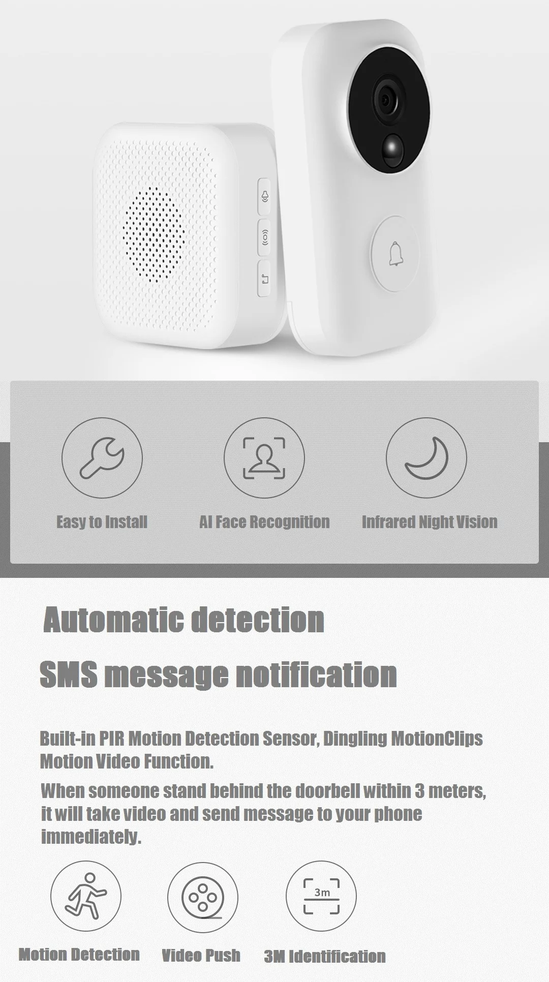 Xiaomi AI распознавание лица 720 P ИК ночного видения Видео набор дверных звонков