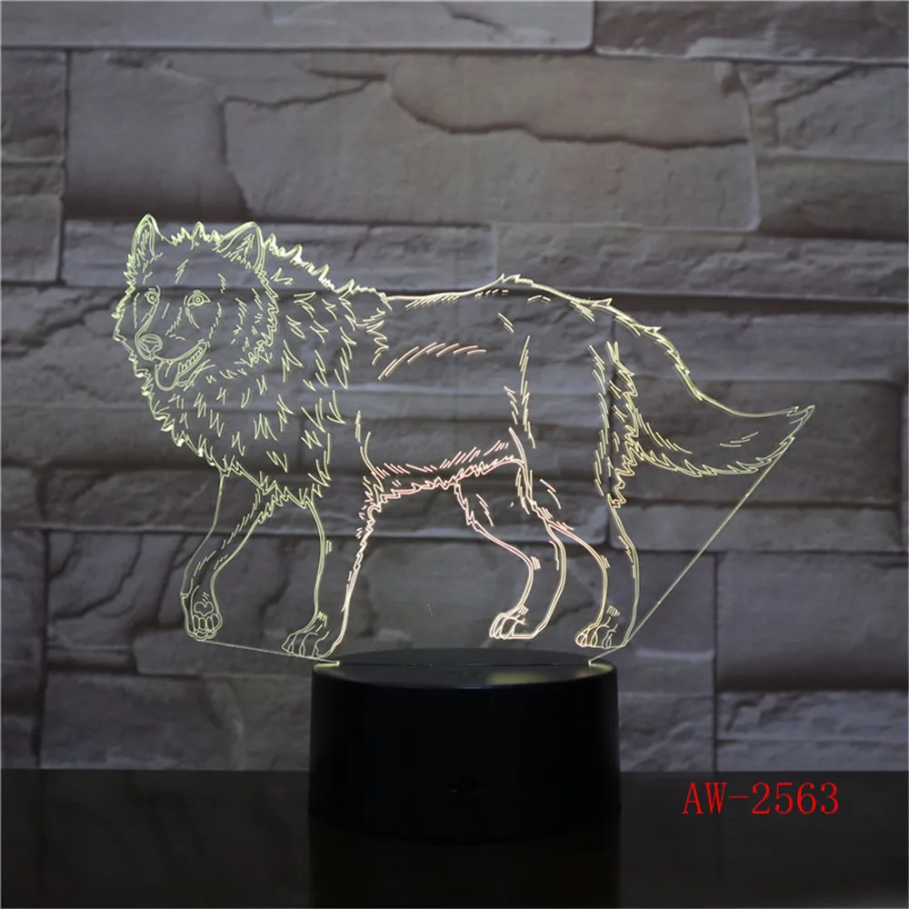 3D лампа в виде животного воющего волка светодиодный USB светильник разноцветная