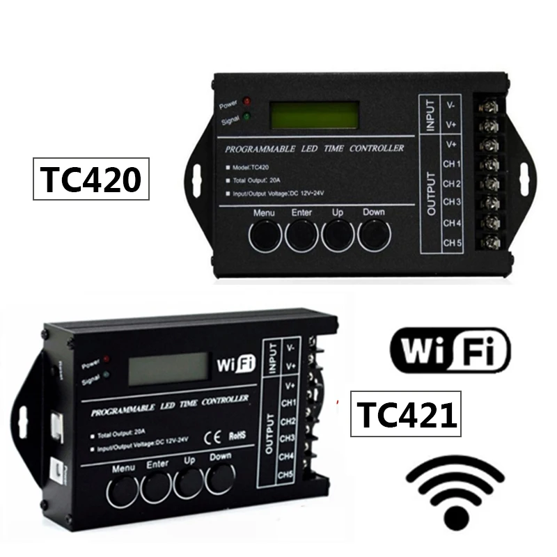 DC12 DC24V TC420/TC421 WiFi time programmable led controller dimmer RGB aquarium lighting timer input 5 channels for strip | Лампы и