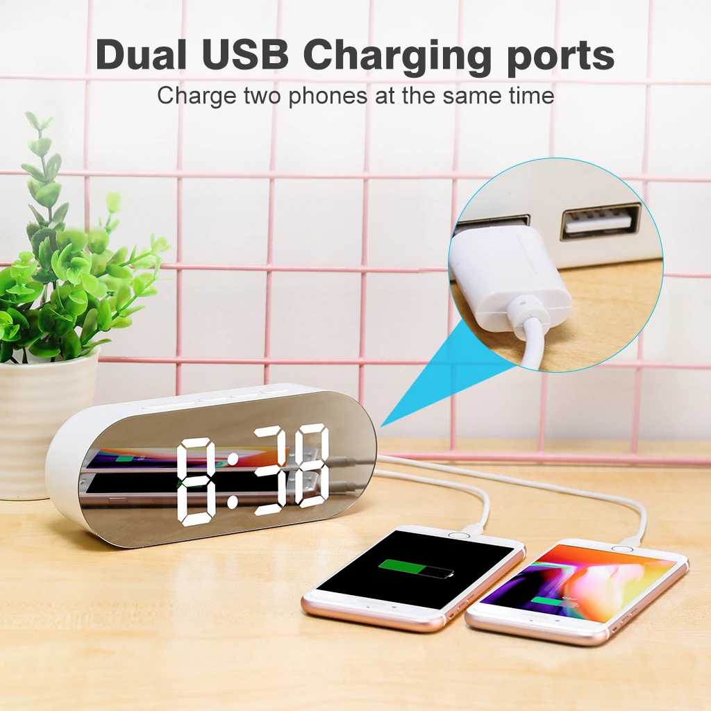 СВЕТОДИОДНЫЙ цифровой зеркальный Будильник USB настольные прикроватные часы