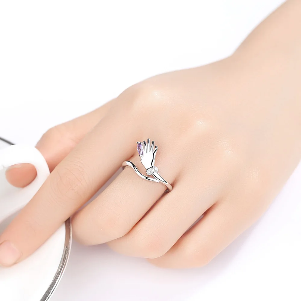 JQUEEN Hyperbole Hand Shaped Rings For Women Micro Paved Cubic Zirconia Silver Color Wedding Female Anel Jewelry | Украшения и
