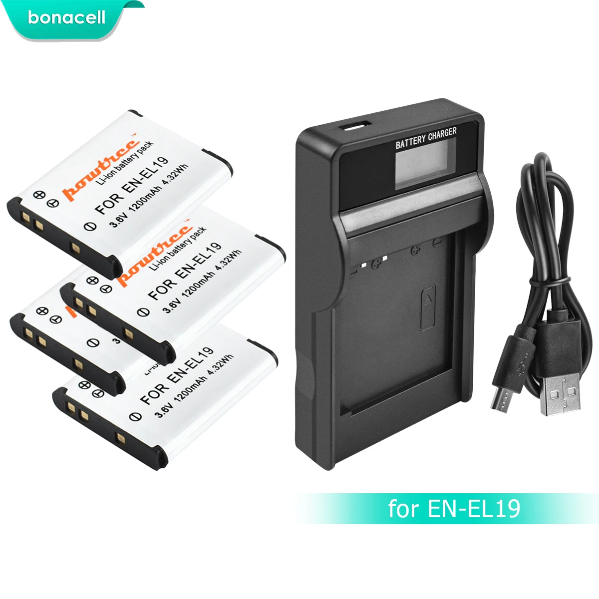 Bonacell 1200mAh ENEL19 EN-EL19 Battery+LCD Charger for Nikon Coolpix S32 S33 S100 S2500 S2750 S3100 S3200 S3300 S3400 S3500 L10 |