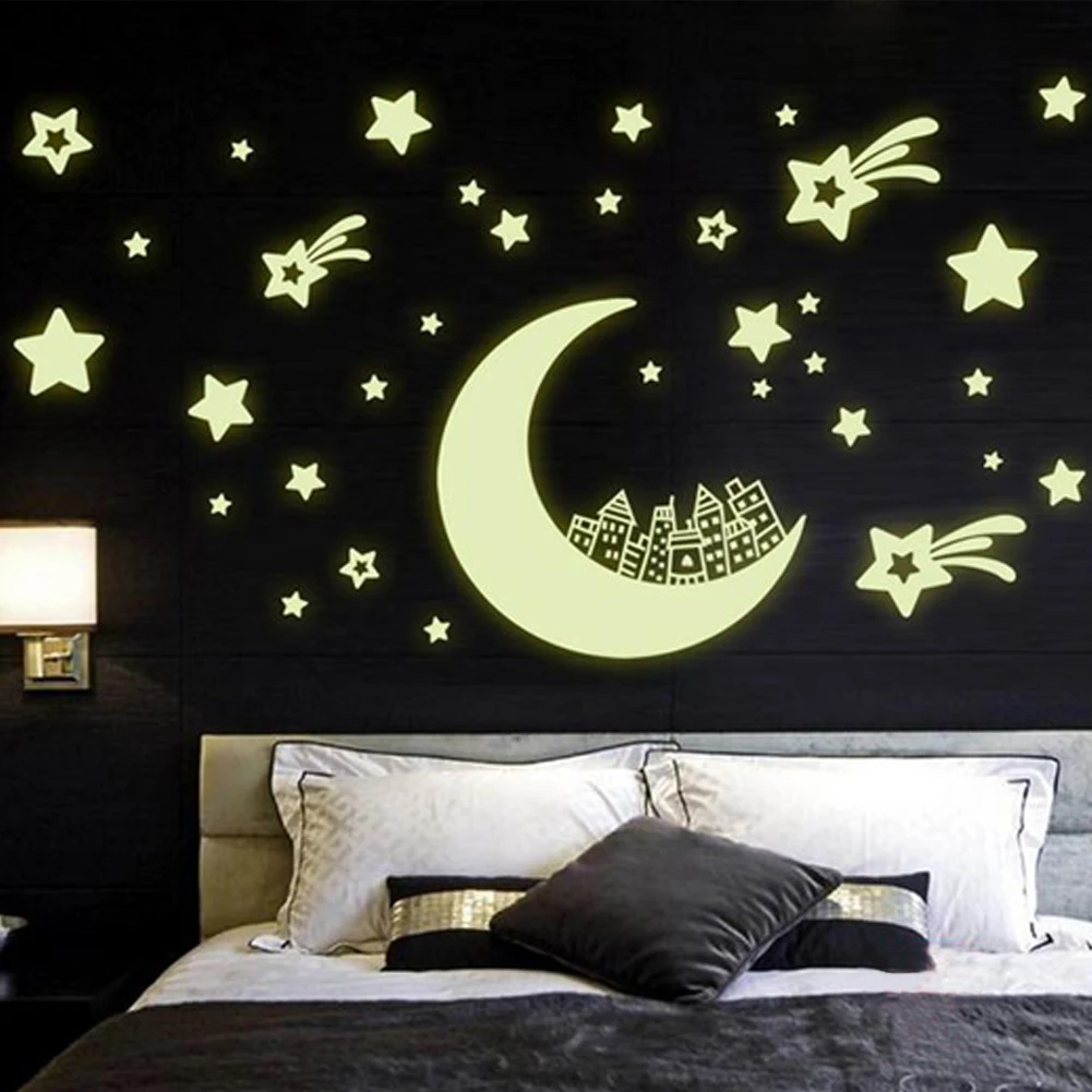 Star moon fluorescent wall sticker bedroom home decal decoration | Дом и сад