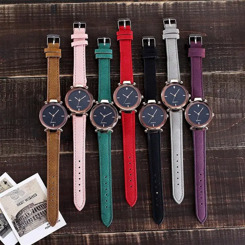 Orologio Donna модные роскошные часы кожаный ремешок из нержавеющей стали аналоговые