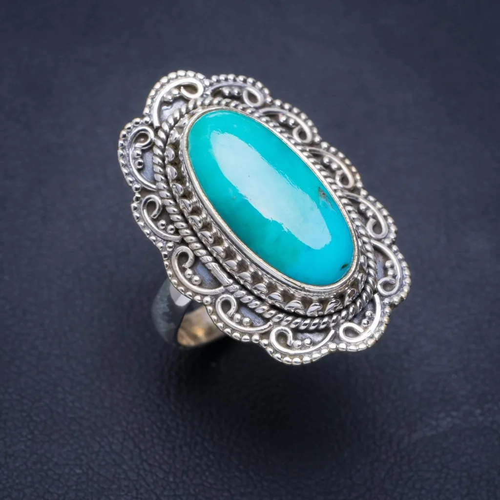 Натуральный Caribbean Larimar ручной работы уникальное 925 пробы Серебряное кольцо 7 5