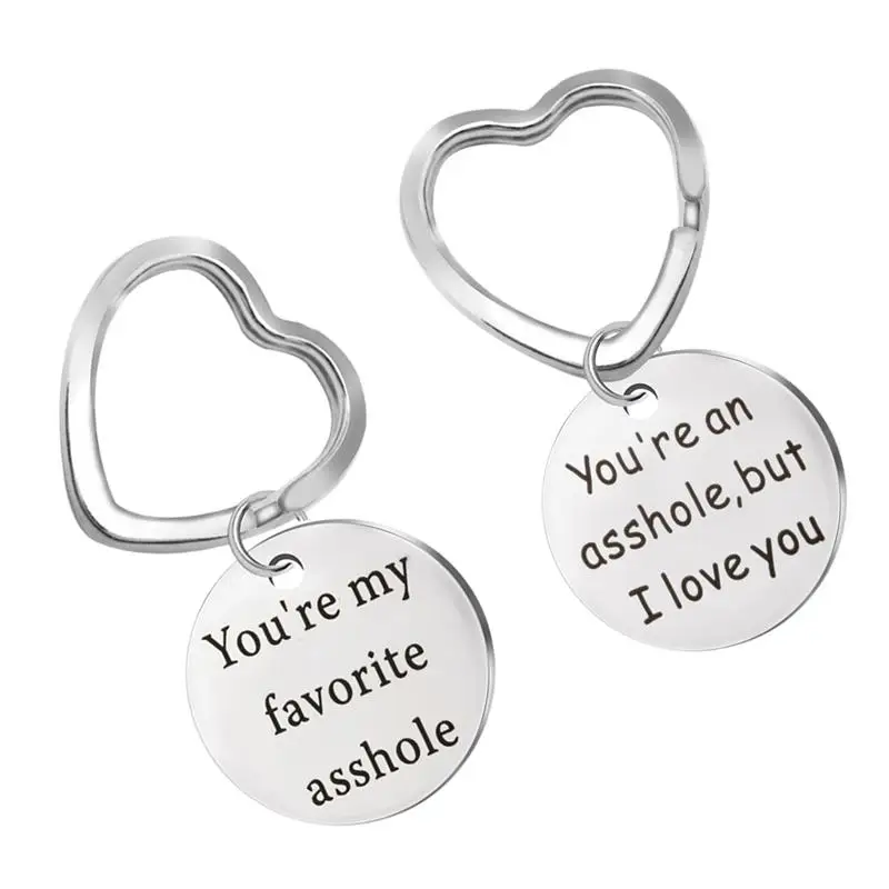 2Pcs/Pack Creative Couple Keychains Lettering Stainless Steel Heart Shape Key Rings Auto Car Keys Chain for Boyfriend Lovers | Автомобили