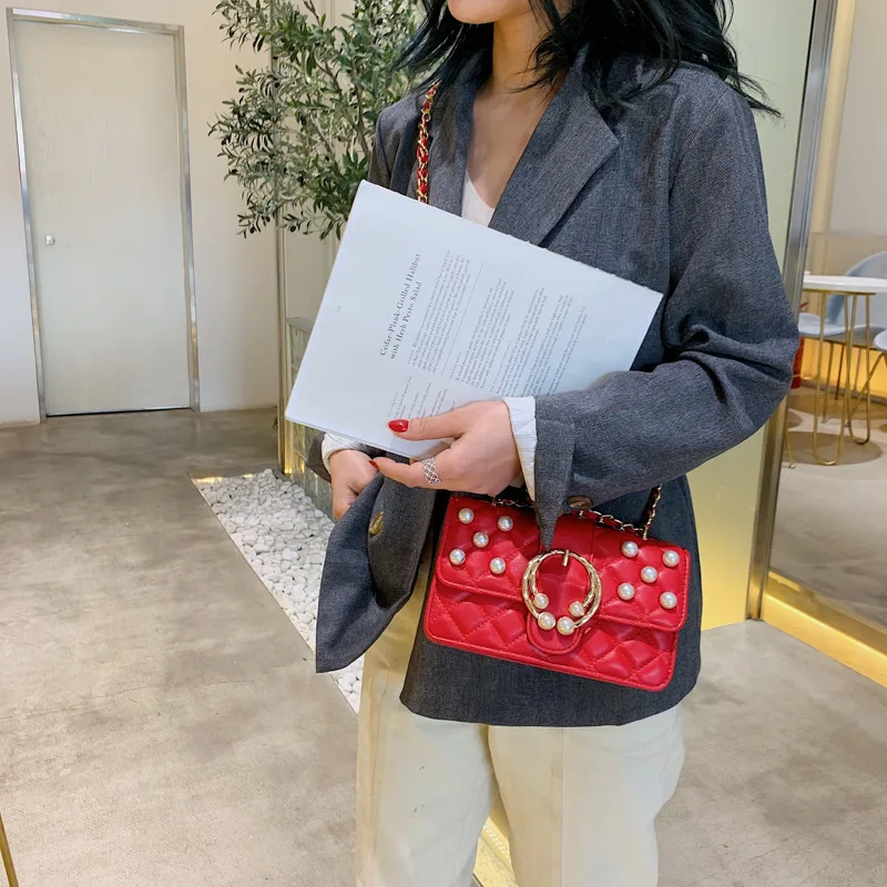 Female Crossbody Bags For Women 2019 High Quality PU Leather Luxury Handbags Designer Ladies Chains Pearl Shoulder Messenger Bag | Багаж и