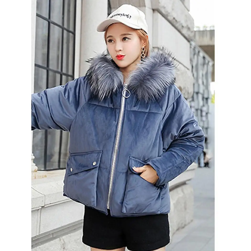 2018 Winter Duck Down Jacket Women Casual Long Sleeve Zipper Big Fur Collar Loose Short Coat | Женская одежда