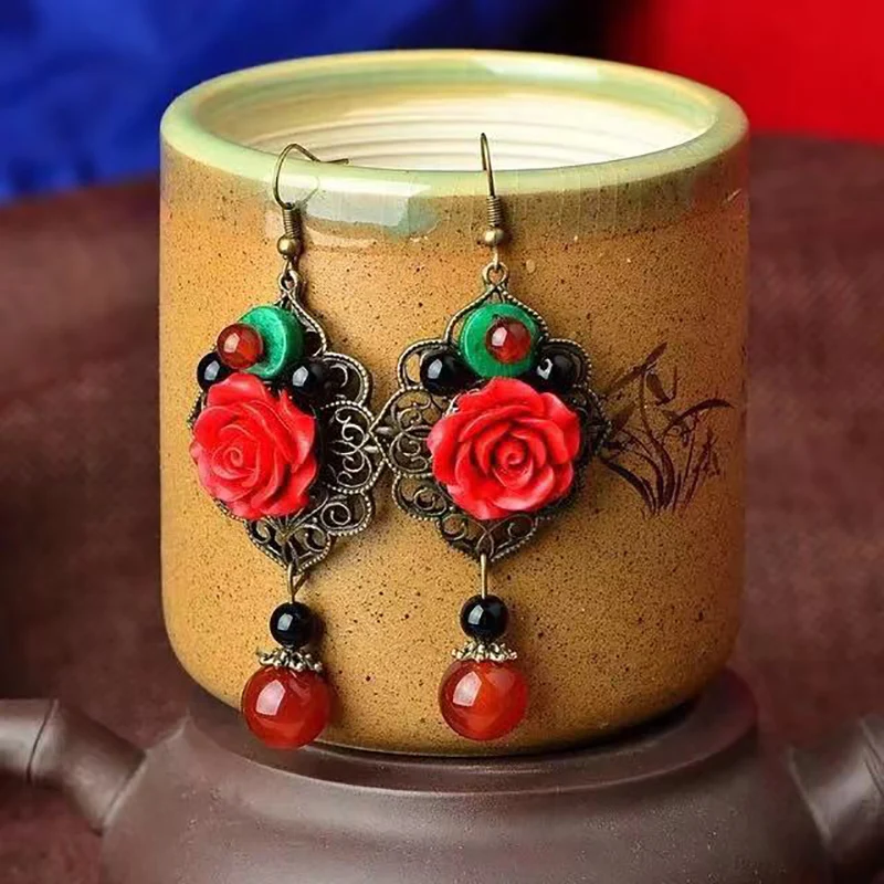 New Drop Earrings For Women Chinese Handmade Dangle Vintage Design Flower Jewelry Accessories Bijoux Dropshipping Украшения и