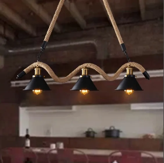Эдисон чердак стиль пеньковая веревка Droplight Подвеска светильник кухонный бар