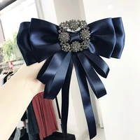 korean satin fabric bow tie flower rhinestone collar brooches for women fashion shirt needle corsage jewelry clothes accessories