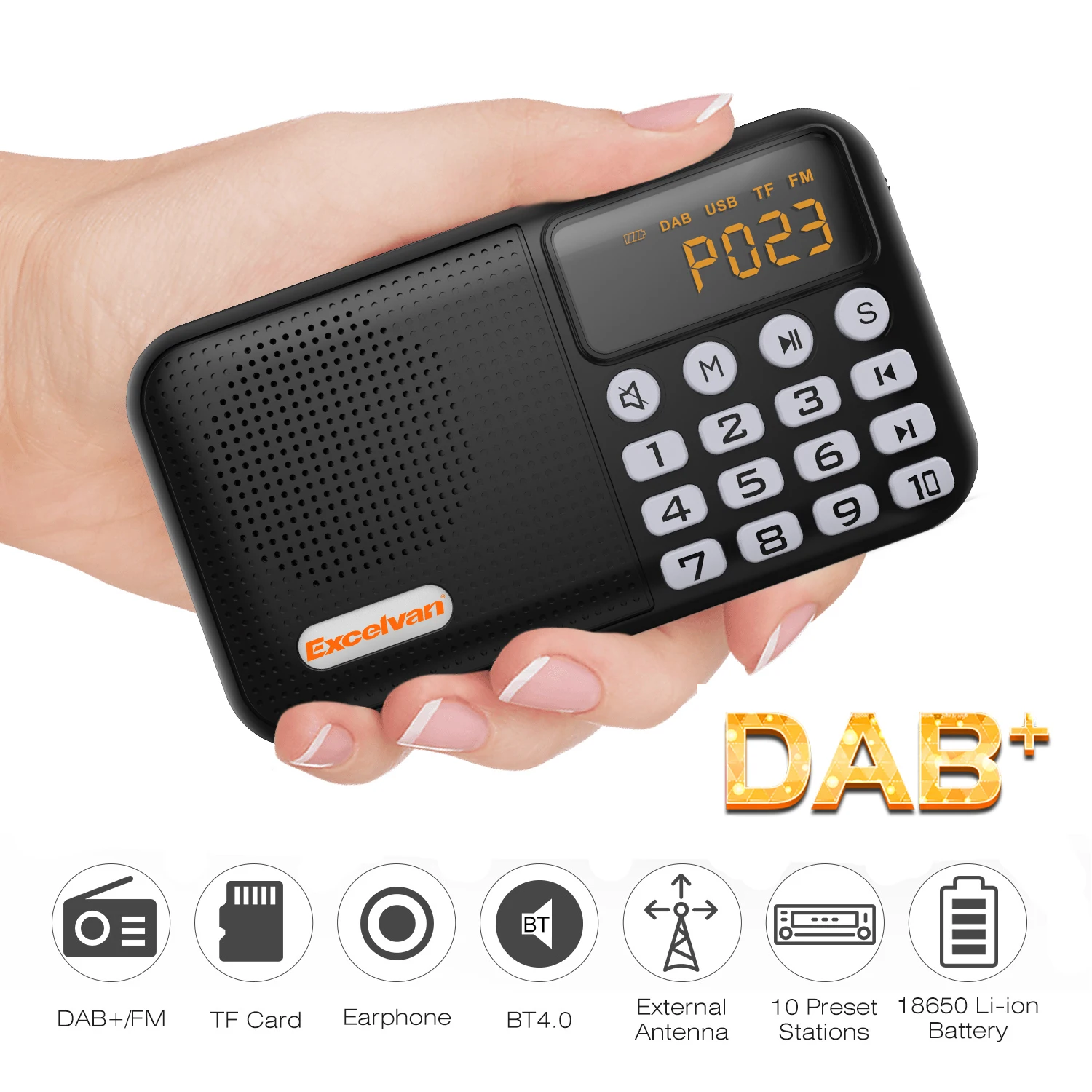 Цифровой автомобильный радиоприемник Excelvan DAB/DAB +/FM Bluetooth TF карта USB 3 5 мм AUX аудио