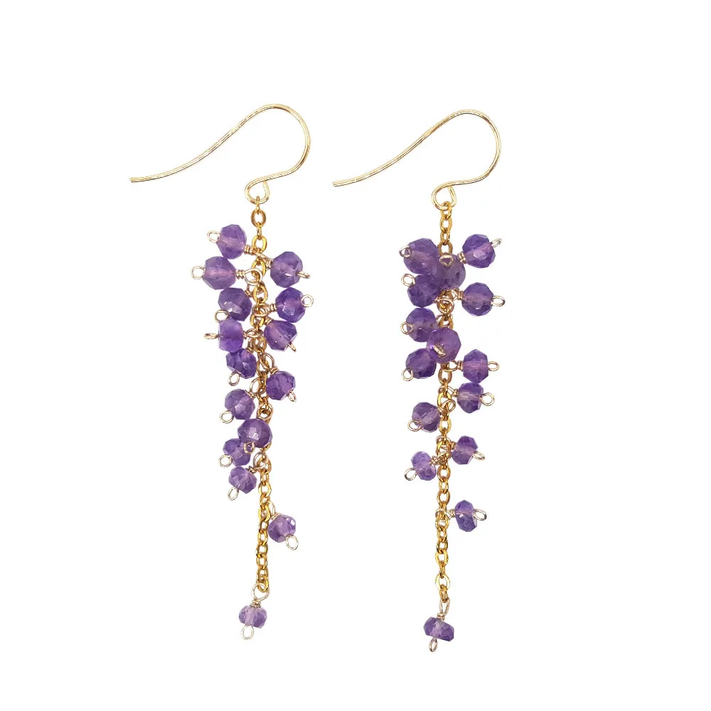 

Lii Ji Gemstone Amethyst Faceted Beads Grape Shape 925 Sterling Silver Long Drop Earring