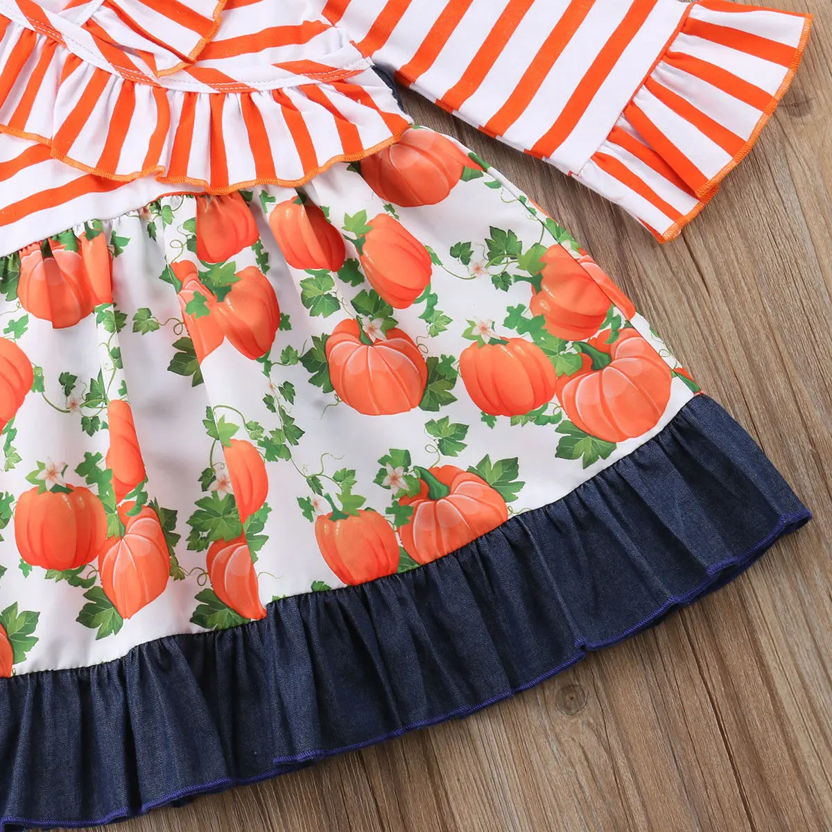 Halloween Kids Girls Pumpkin dress Splicing Dress Baby V collar stripe Dresses 1-5T | Детская одежда и обувь
