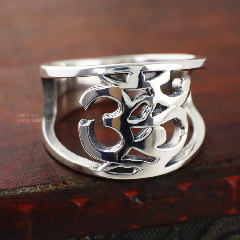 S92-5 ювелирные изделия из стерлингового серебра SIL Namaste Om Ohm Yoga Zen полое кольцо для