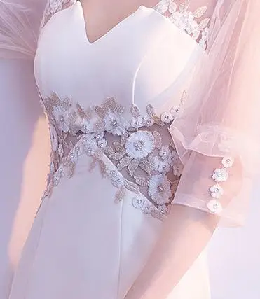 BANVASAC 2018 V Neck Flowers Split Mermaid Long Evening Dresses Party Lace Appliques Illusion Backless Prom Gowns | Свадьбы и