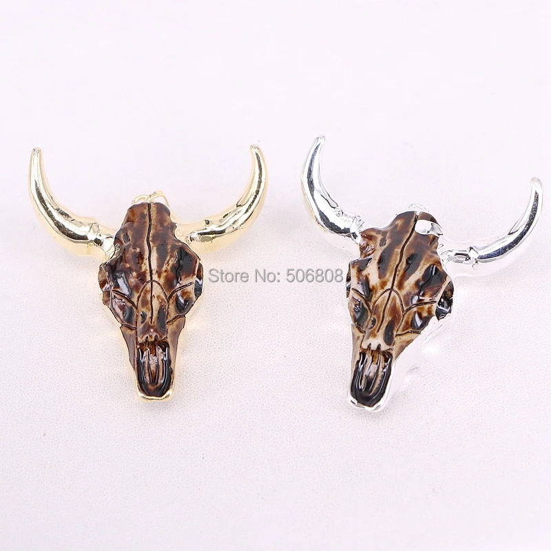 

6PCS Longhorn Resin Cattle Head Pendants, Gold / Silver Color Cattle Skull Bull Head Pendant, Buffalo Skull Pendant Jewelry