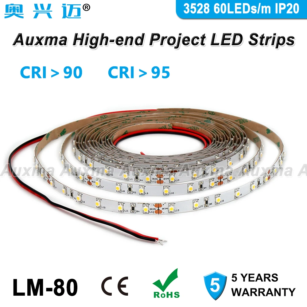 3528 60leds/м Светодиодные ленты CRI95 CRI90 IP20 DC12V/24 V 300 светодиодов/катушка 5
