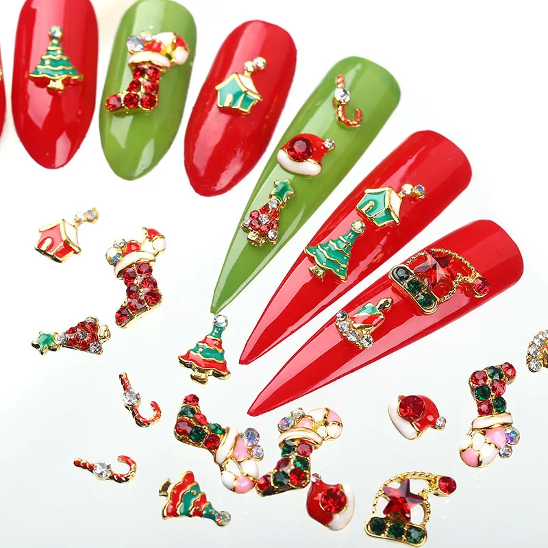 Blueness 10PCS 3D Alloy Nail Art Accessories Christmas Series 12 Colors Decorations Rhinestone | Красота и здоровье