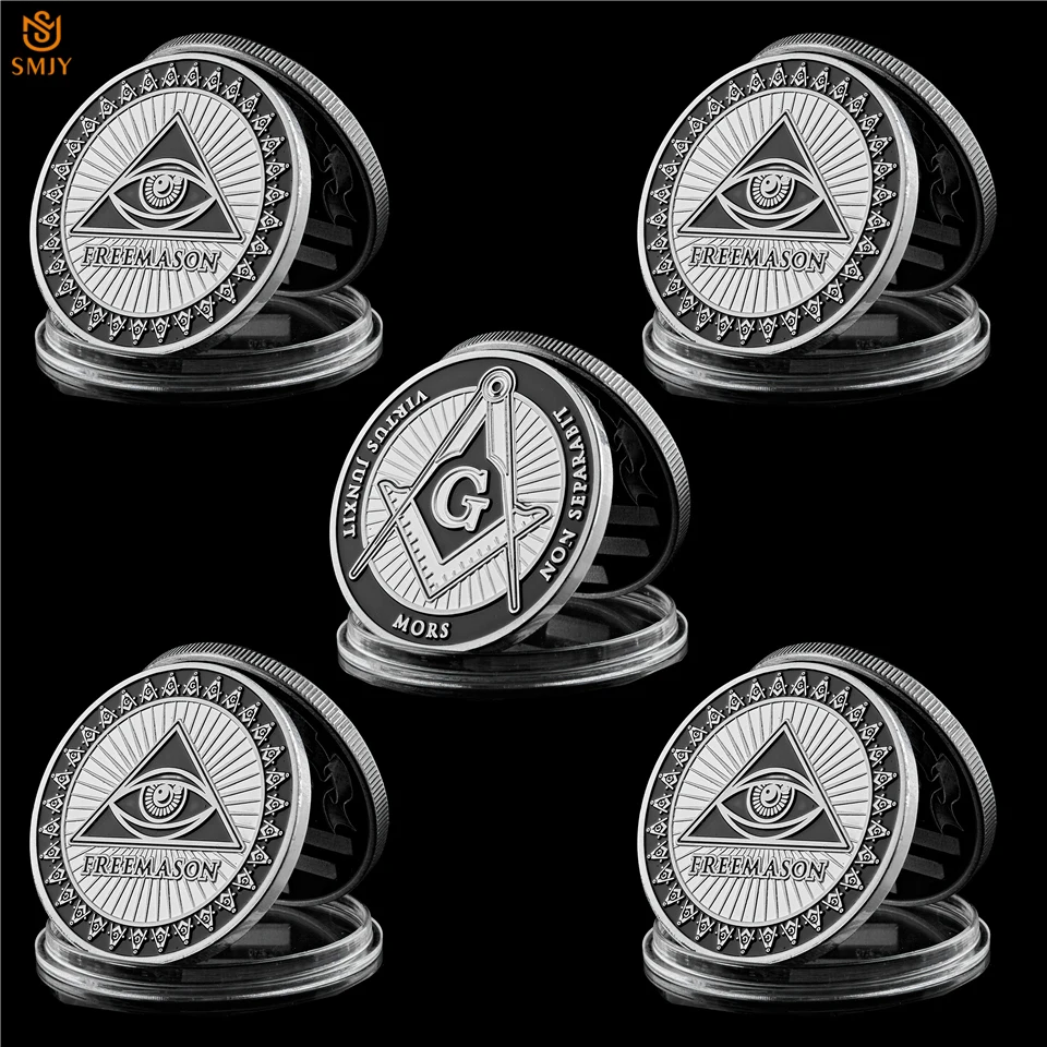 

5Pcs/Lot Free And Accepted Euro Masonic Symbol Silver Plated 1 OZ Token Commemorative Coin Height Collection