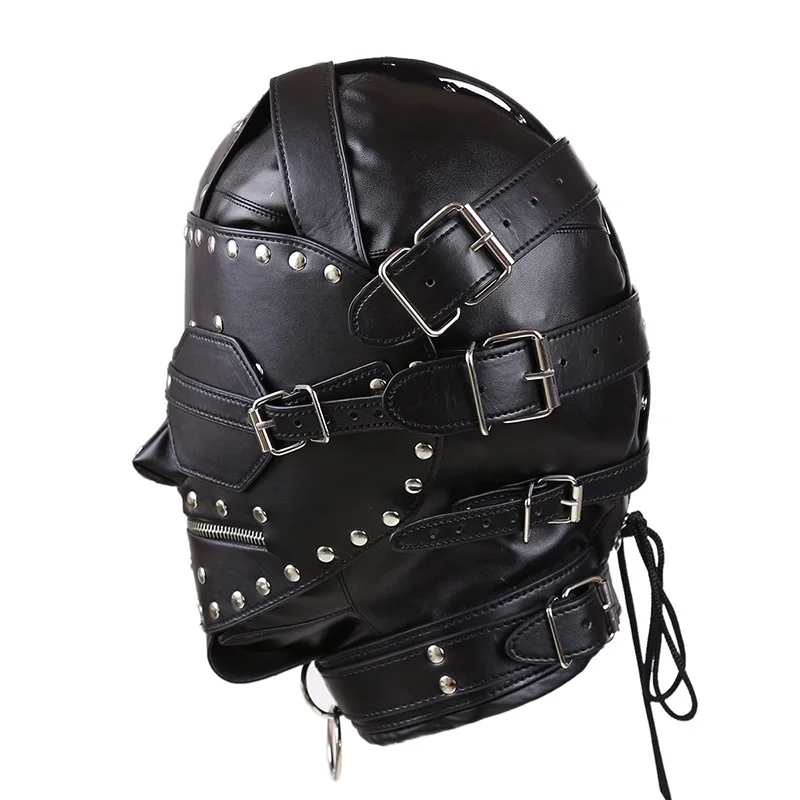 Искусственная кожа BDSM маска для бондажа с заклепками Полный головной убор