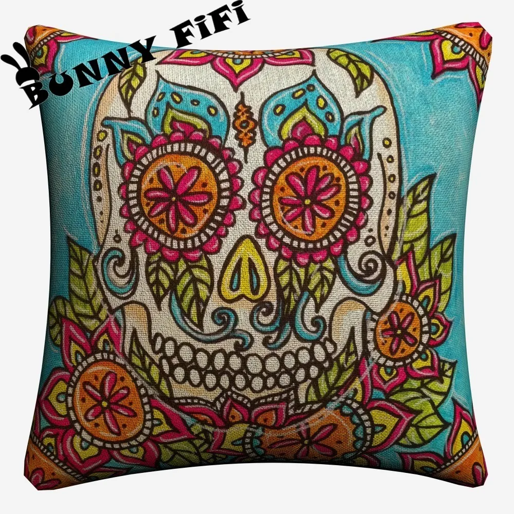 Skull Flower Abstract Cushion Covers DIY Decorative Square Throw Pillow Cover Chair Sofa Seat Car Cotton Linen Pillowcase Soft | Дом и сад