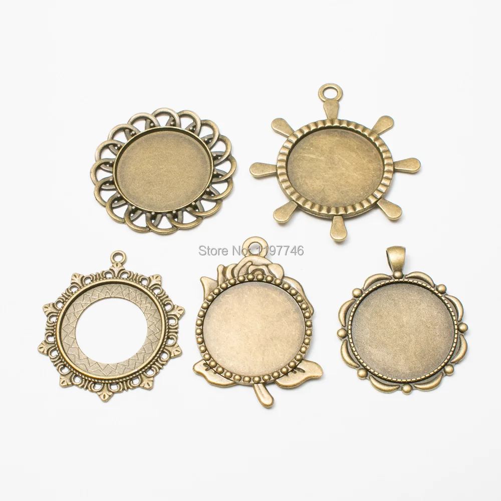 

Tray Bezel Blank Setting 10pcs Bronze Metal Glass Cabochon Cameo Necklace Pendants Round Findings Diy Handmade Jewelry