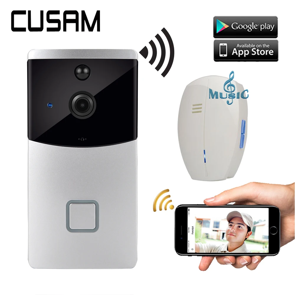 

CUSAM Wireless Intercom Video Doorbell Wifi Smart 720P HD Camera Door Phone Bell Two Way Audio Night Vision Motion Sensor