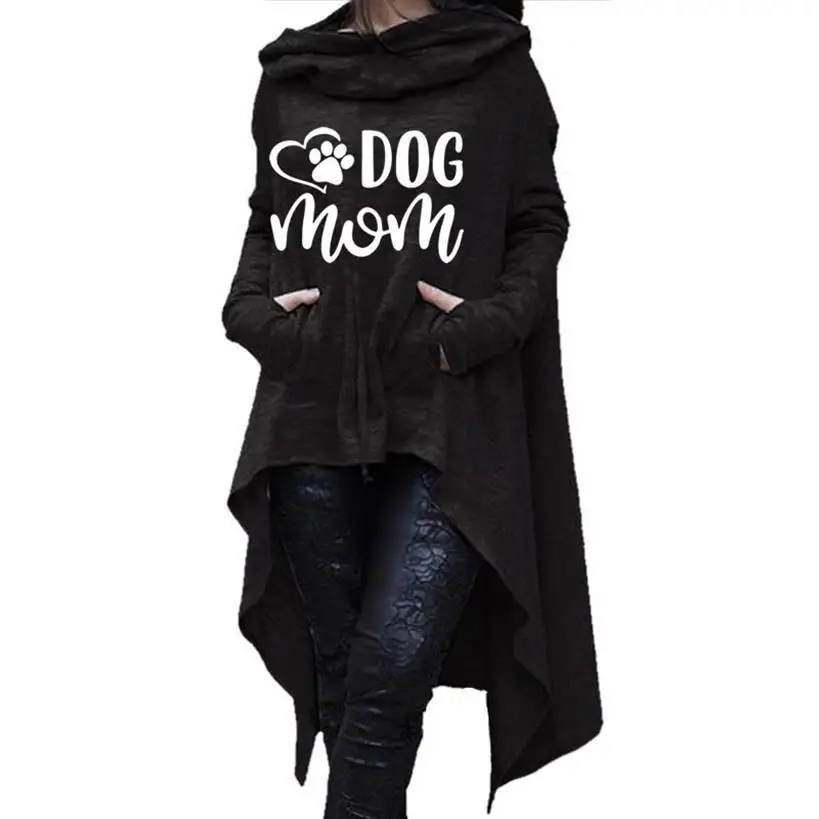 

DOG MOM Letters Print Hoodies For Women Long Irregular Hoodies Tops Kawaii Sweatshirts Girls Cute Clothings Printing Creative