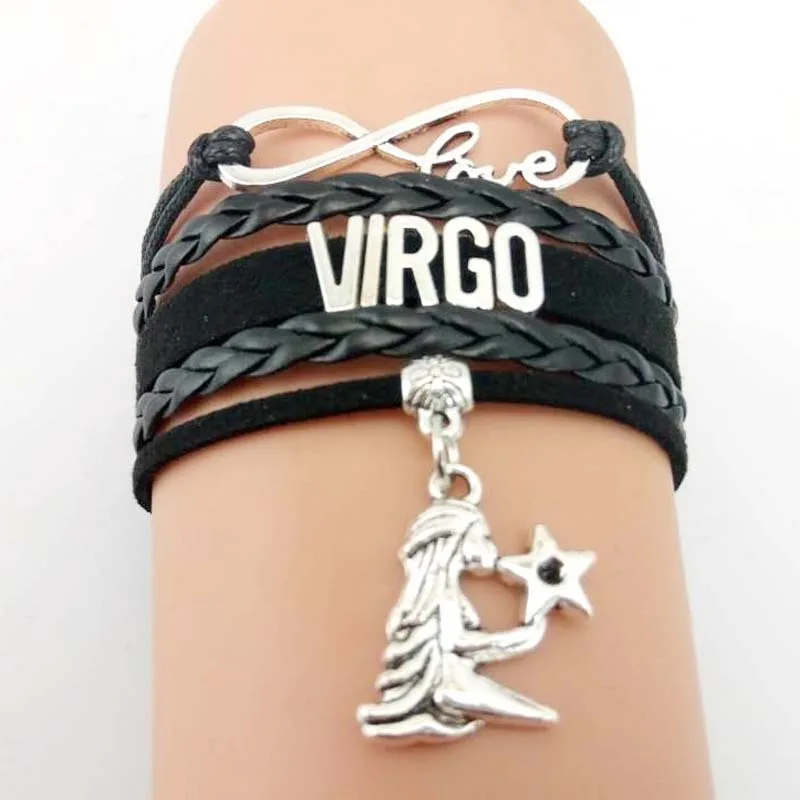 12 Созвездие Знак зодиака черный плетеный кожаный браслет Рак Leo Virgo весы плетеные