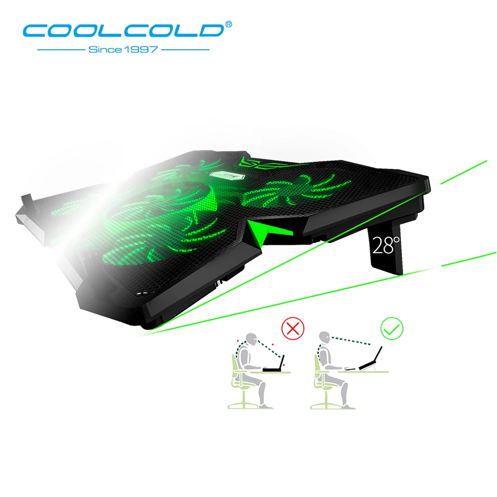 Охлаждающая подставка COOLCOLD для ноутбука бесшумная охлаждения с 5 светодиодными