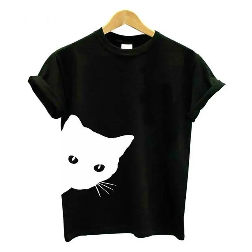 

Fashion T-Shirt For Women CAT Letters Print Short Sleeve Cotton T-Shirt Female Plus Size Harajuku Summer Tops Funny Off The