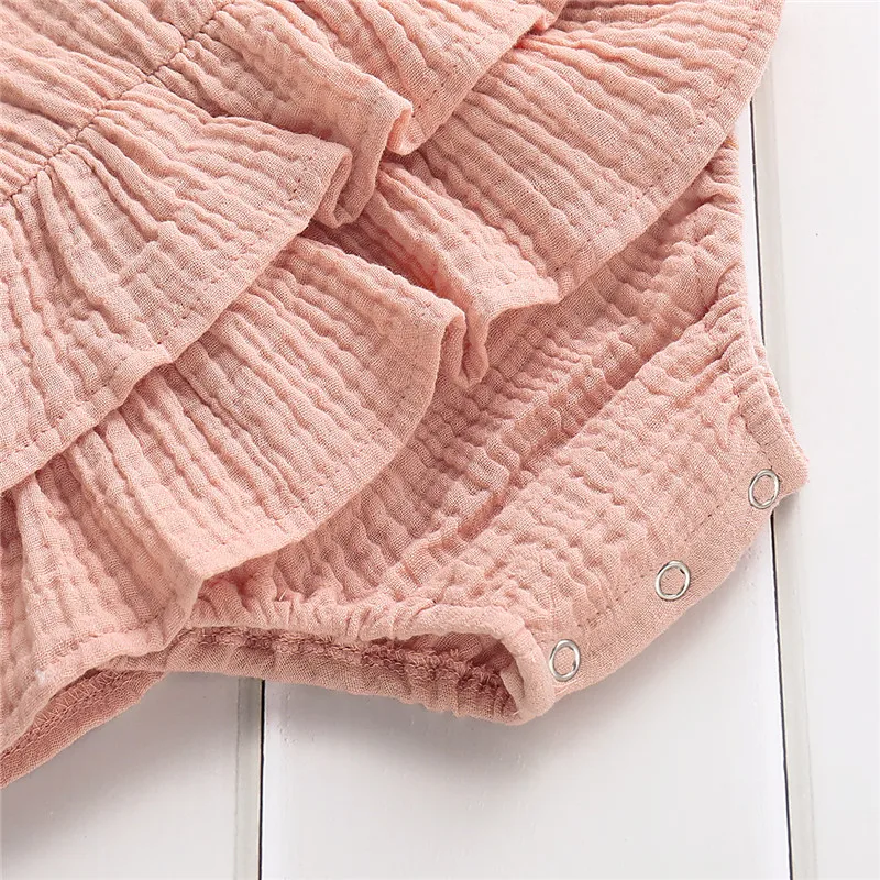 

Newborn Kids Baby Girls Rompers Sleeveless Layer Ruffle Cotton And Linen Jumpsuit Breathable Cozy Clothes