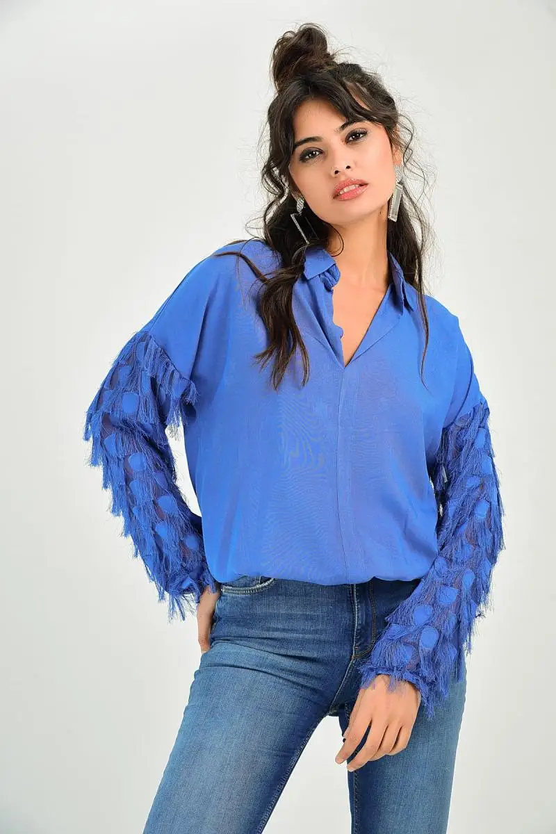 Cool &amp sexy Women Indigo Handle Tassels Bluz BK551 |