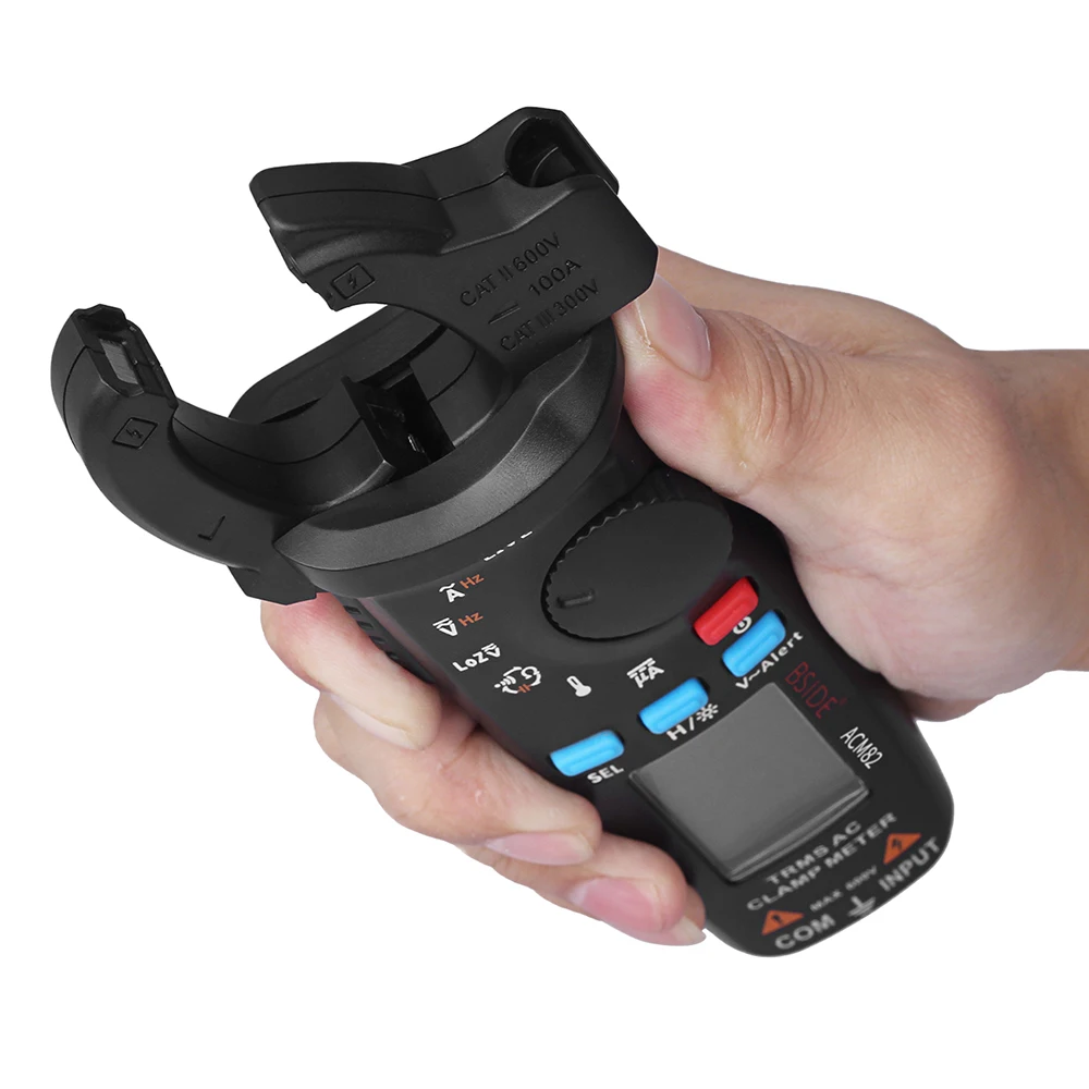 Bside ACM82 Digital True RMS Mini Clamp Meter Auto Range 0.001A Current Test Hz Temp Ohm uF V-alert Live Check with Pocket Clip |