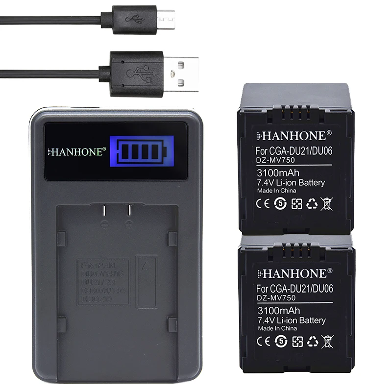 2 шт. 3100 мАч CGA DU06 DU21 CGADU21 батарея + ЖК зарядное устройство для Panasonic CGR GS500 GS408 GS400 MX500
