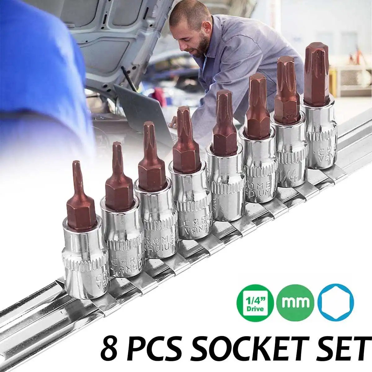 Набор торцевых головок Torx 8 шт./компл. 1/4 дюйма 3/8 привод на рельсе ручные