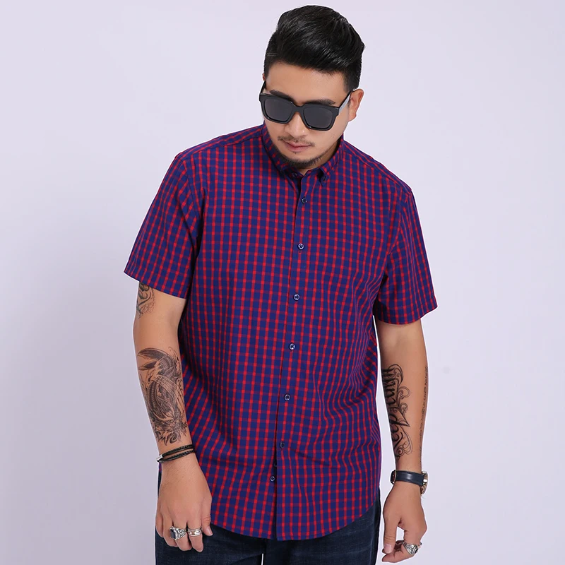 

2020 New 8XL 7XL 6XL Arrival Summer Men Short Sleeved Cotton Lattices Casual Fashion Casual Shirts Mens Large Plus Size